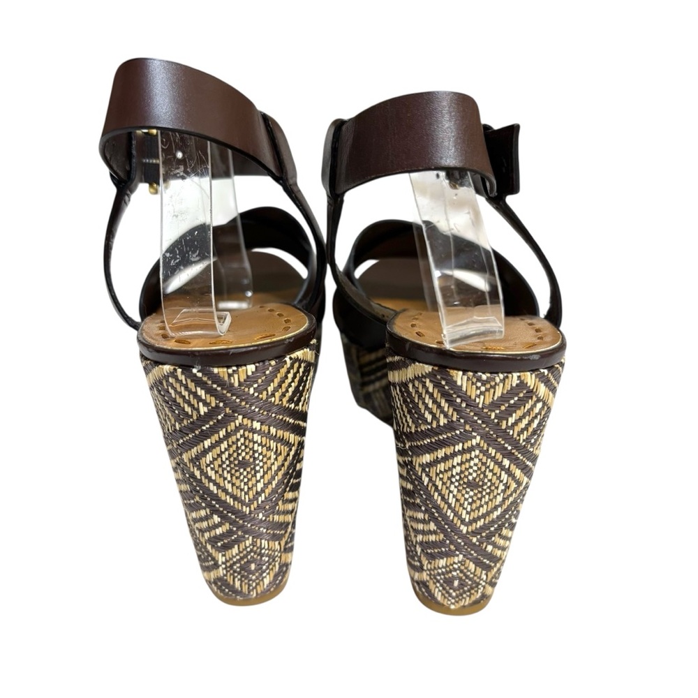 Tahari platform wedges Stevie leather strappy geometric woven sandal size 10 - Picture 5 of 11